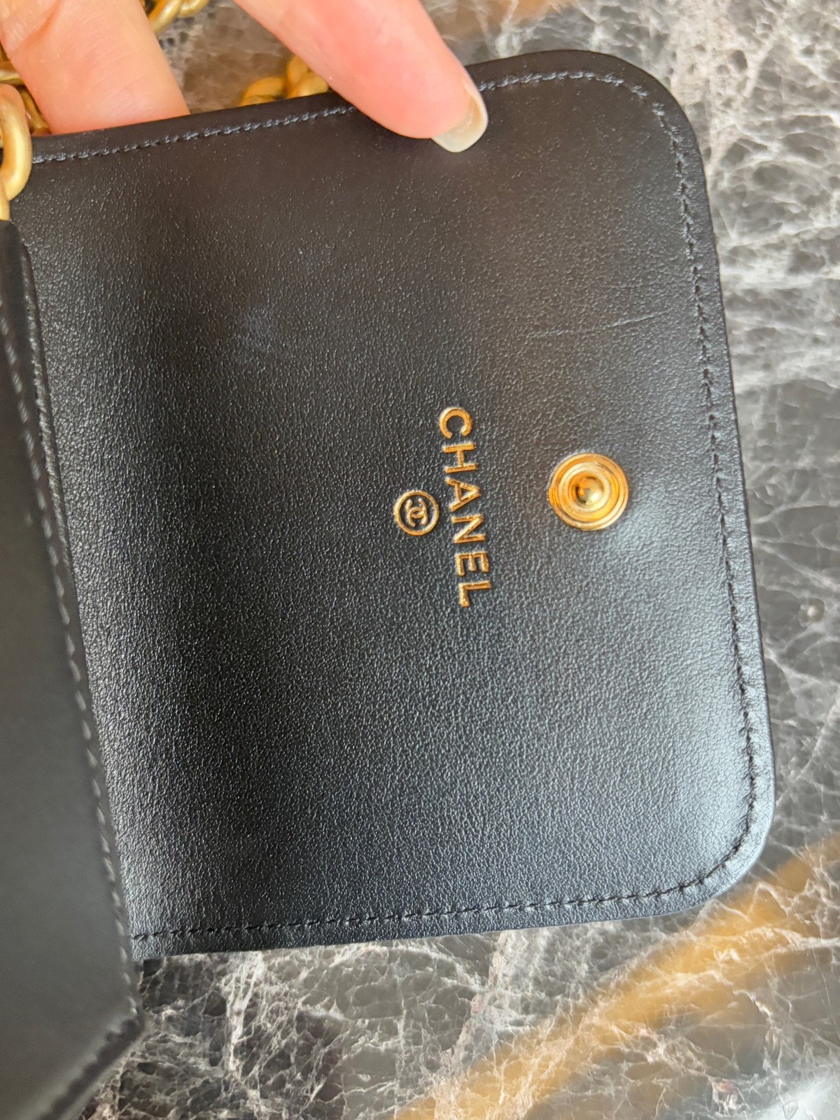 Chanel Le Boy Black Chevron Caviar Leather Mini Card Holder with Chain