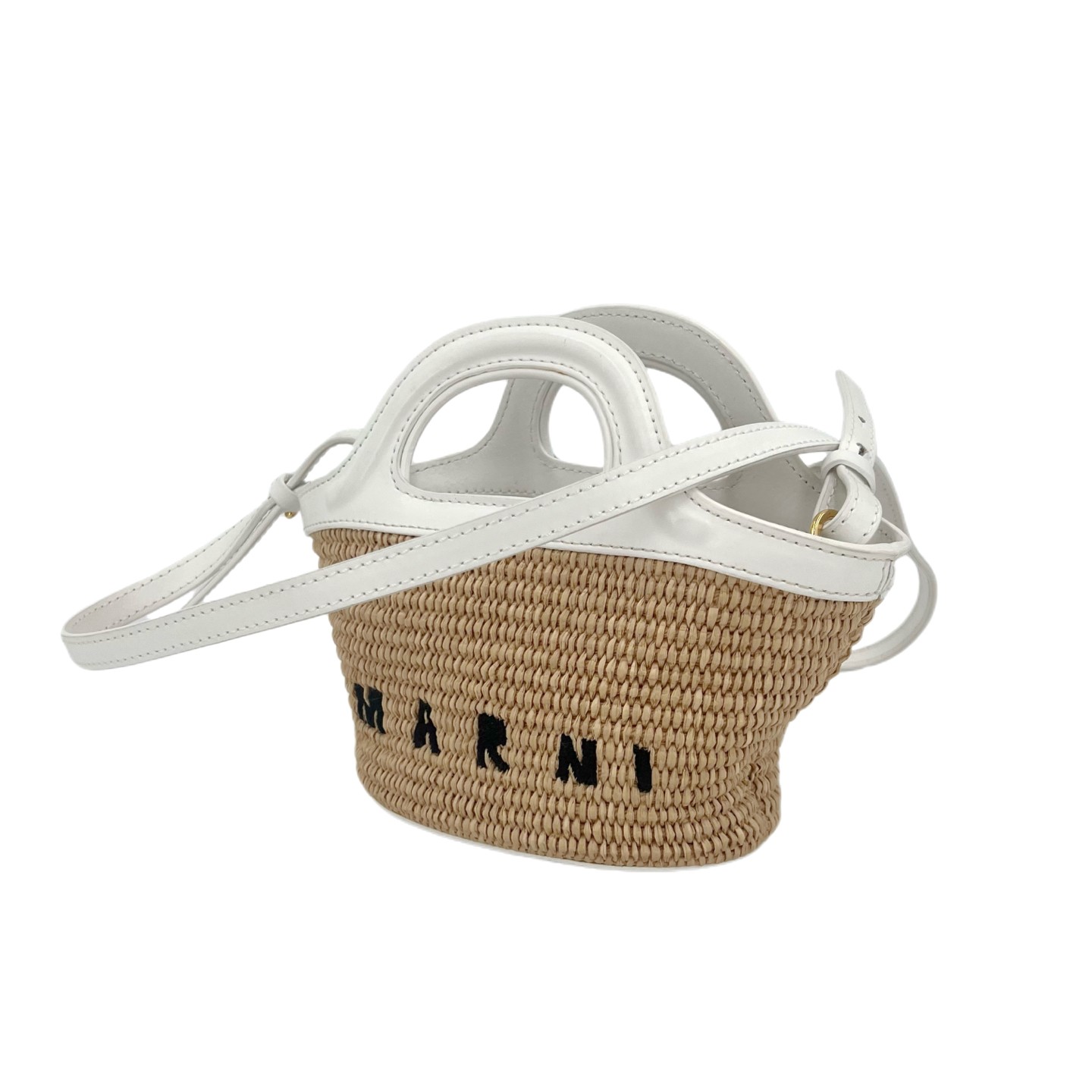 Marni Mini Beige Straw White Leather Gold HW Bucket Bag Duty Paid