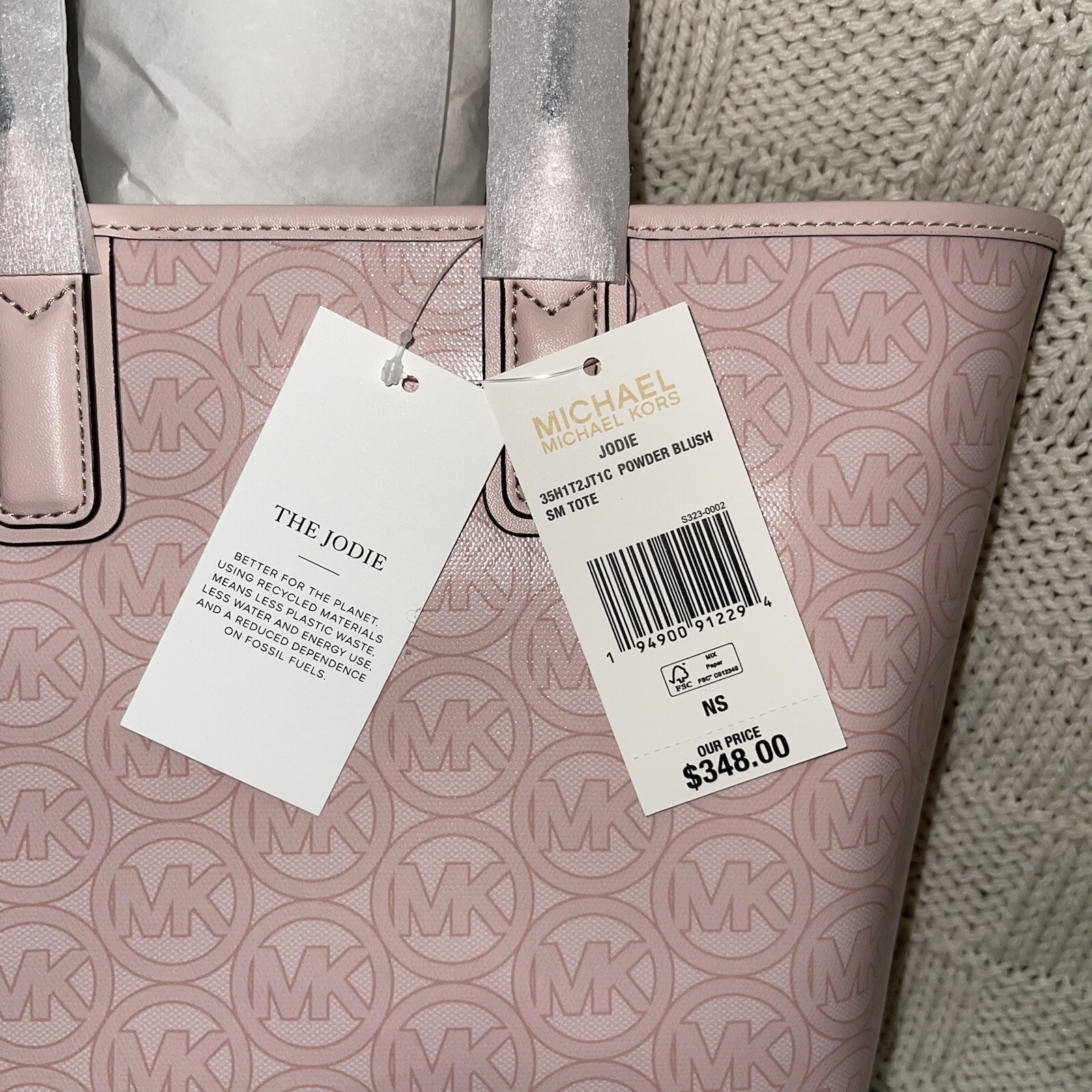 NWT MICHAEL KORS JODIE SMALL LOGO JACQUARD TOTE BAG 35H1T2JT1C POWDER BLUSH $348