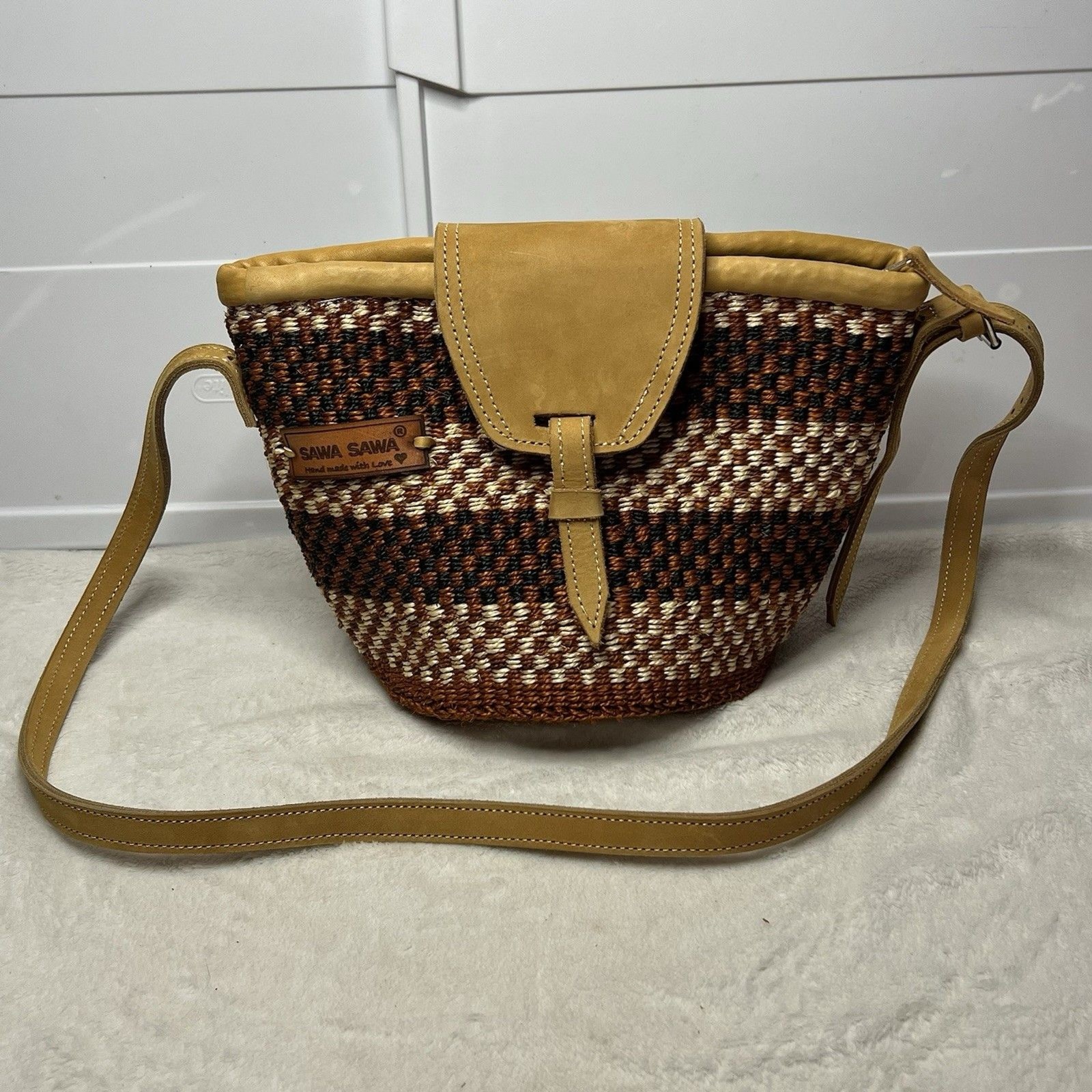 SAWA SAWA Waves on Earth Handmade Striped Sisal Tote Crossbody Purse Strap