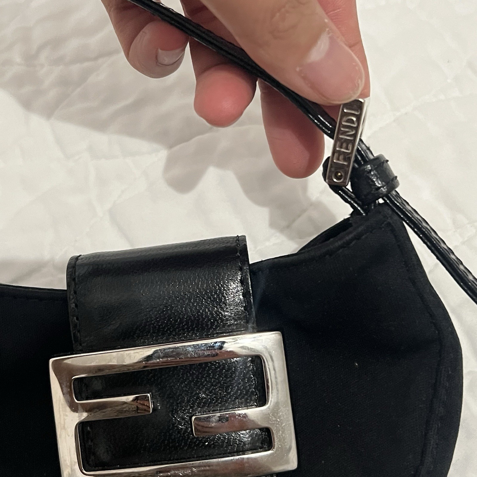 Fendi Mini Croissant Hand Bag Black Fabric And Leather With Silver Hardware