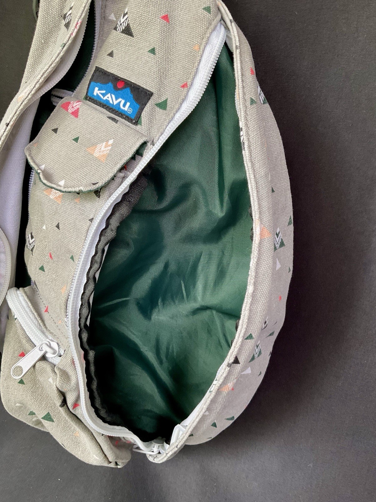 Kavu Original Rope Bag Sling Back Pack Adjustable Shoulder Strap Grey Print