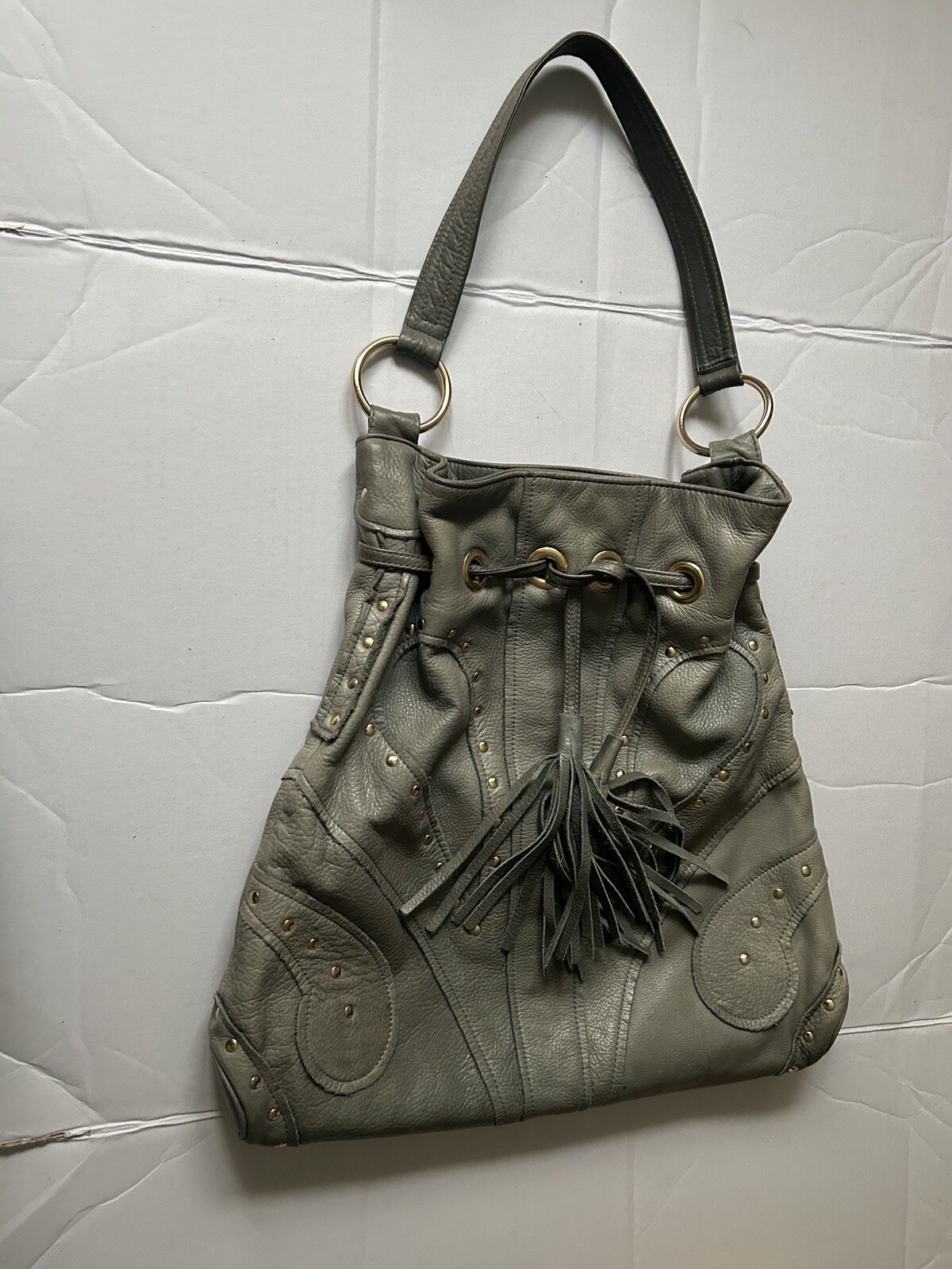 Bulga Pebble Leather Drawstring Purse Shoulder Bag Hobo