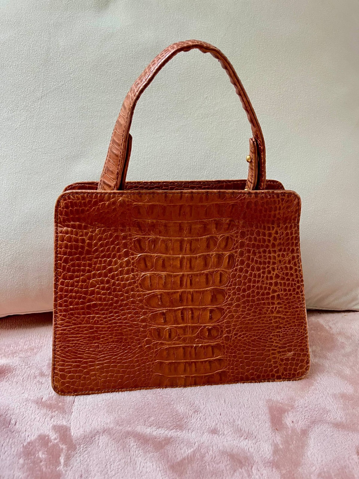 Rare Vintage MARINA RINALDI Croc-Embossed Leather Frame Bag
