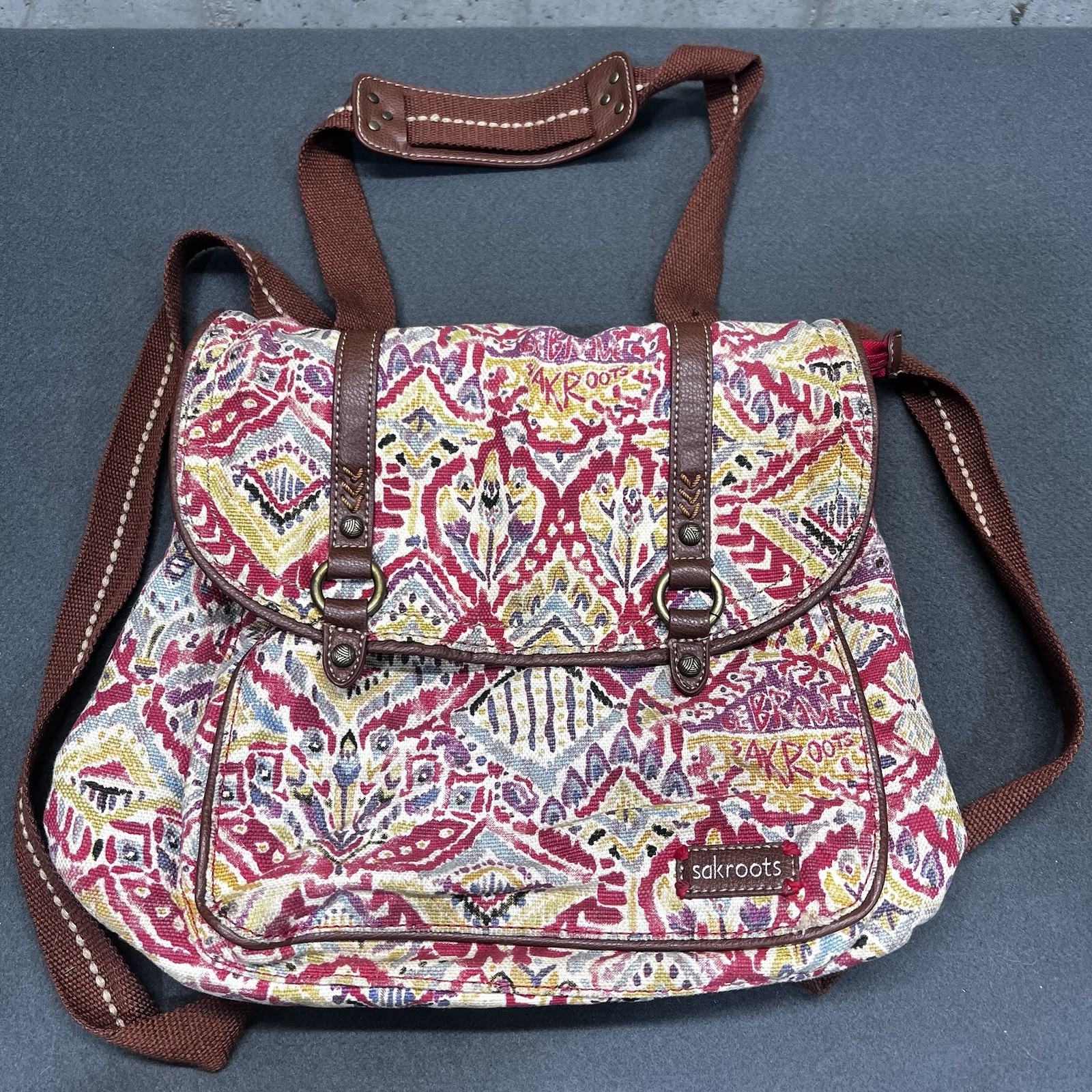 Sakroots Boho Convertible Backpack / Purse Artist Circle Flap Style Travel Bag