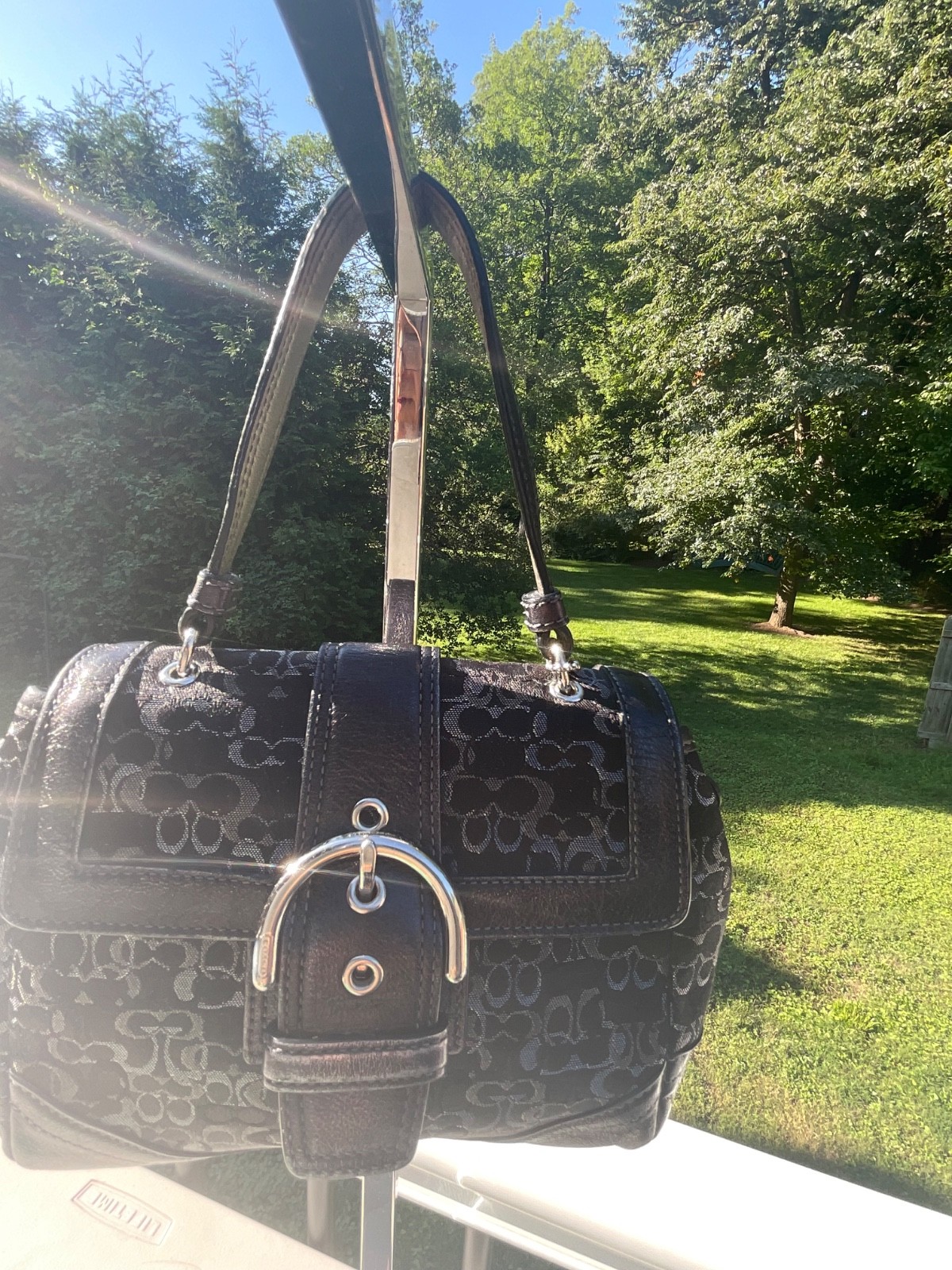 Vintage Y2K Coach Black Silver Optic Mini Signature Buckle Satchel Style 3598