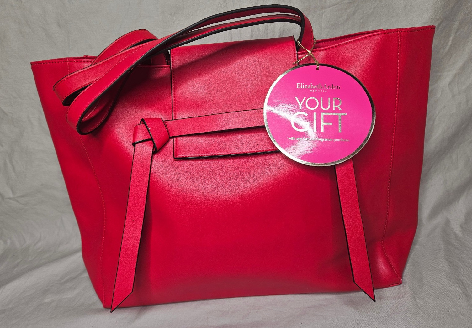 Elizabeth Arden Tote Bag Shoulder Handbag Red PVC Faux Leather Double Handles