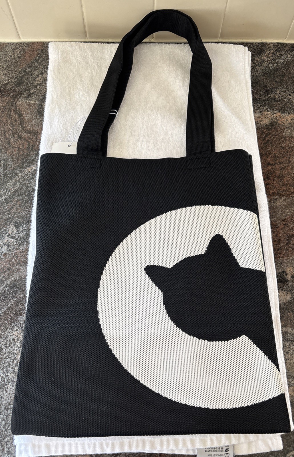 Here Kitty Kitty Cat Black White Fabric Tote Bag Cat Lady New NWT Meow Feline
