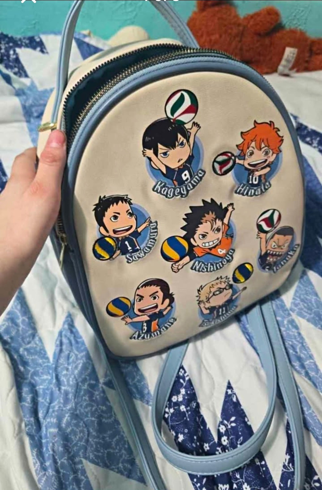 Haikyuu!! Anime Graphic Print Crossbody Bag Blue Beige Zip, Detachable Strap
