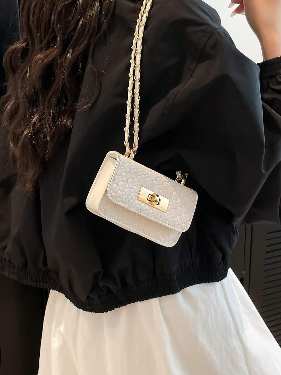 Women Quilted Monogram Square Crossbody Bag Woven Chain Flap Shoulder Purse