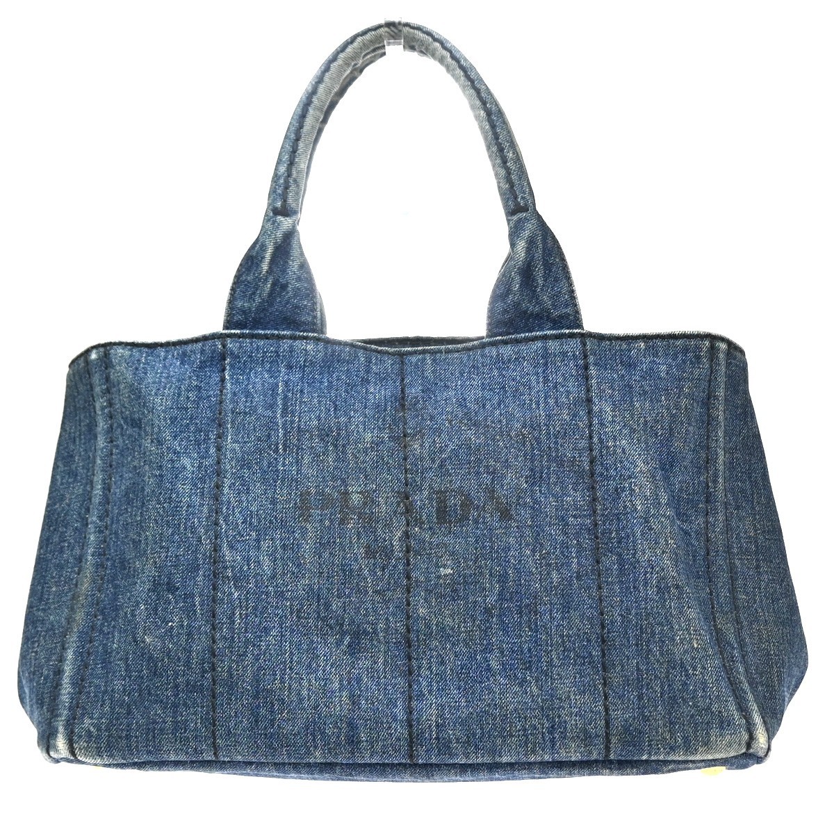 PRADA Logo Canapa Tote Hand Bag Denim Canvas Leather Blue GHW Italy 64MA590