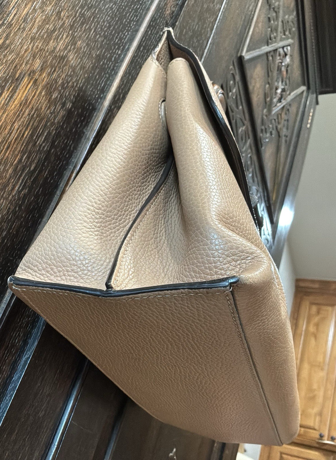 Gucci Bamboo Daily Top Handle Bag Taupe Pebbled Leather Bamboo Turn lock+ Strap