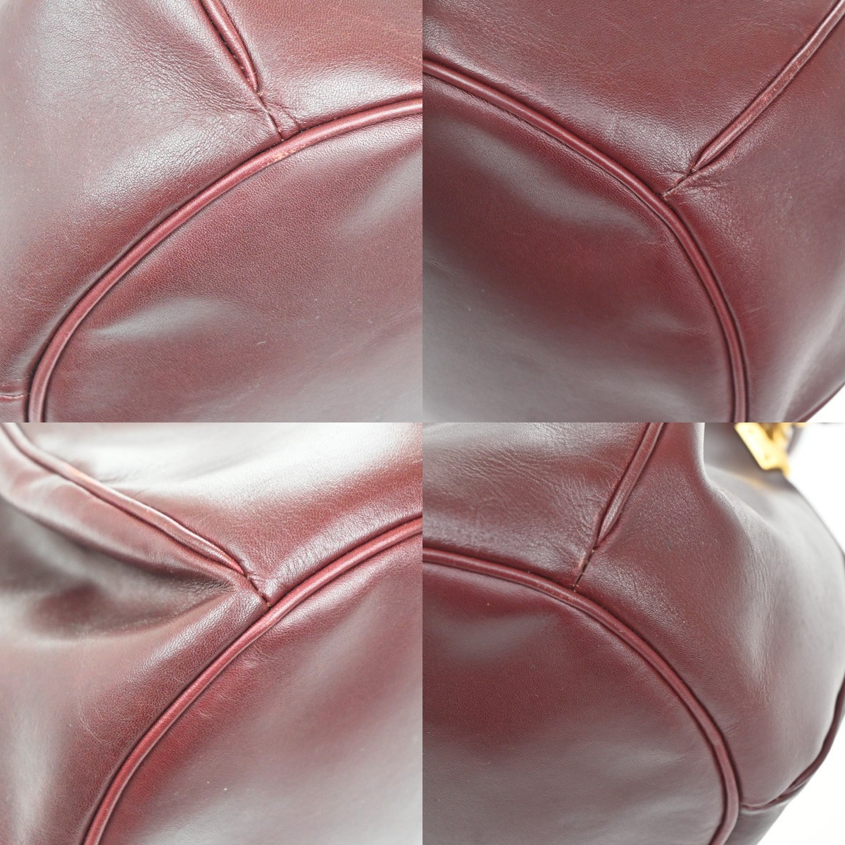 MUST DE CARTIER 2C Logo Drawstring Shoulder Bag Leather Red Gold 67TA426