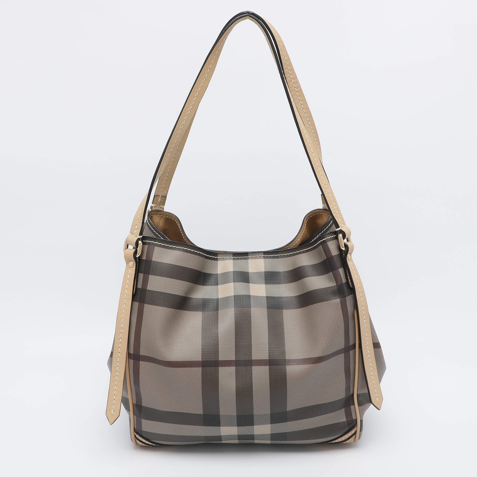Burberry Canterbury Small Beige Smoke House Check PVC and Leather Tote