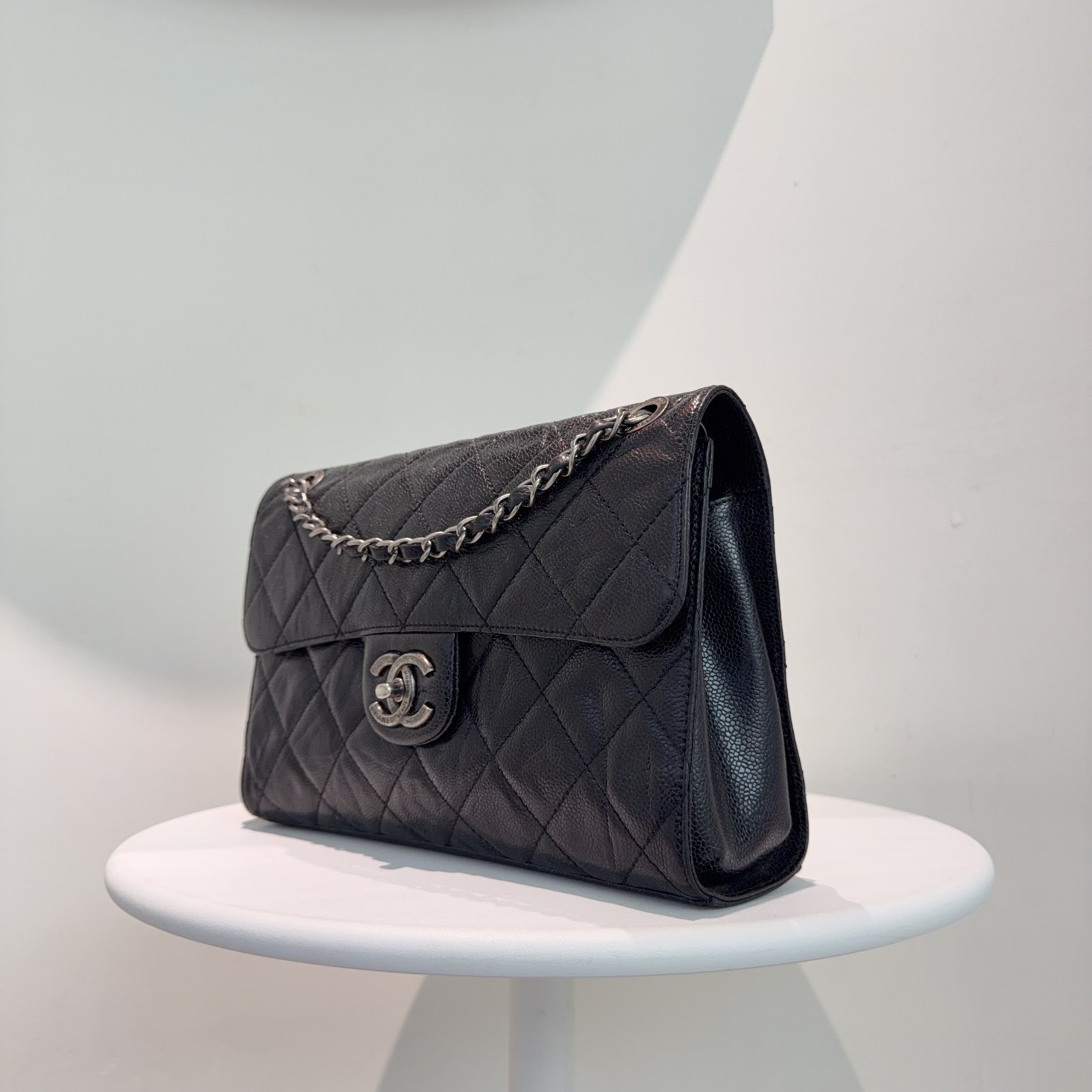 Chanel Classic Flap Chain Bag Black Caviar Leather Silver Hardware [Duties Paid]