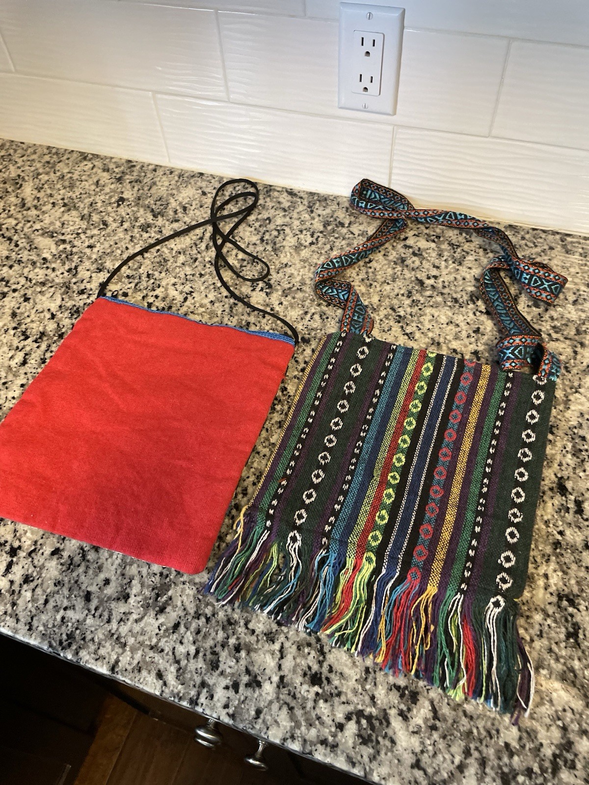 2 Boho Handmade Bags: Turkish Kilim Crossbody & Guatemalan Huipil Crossbody