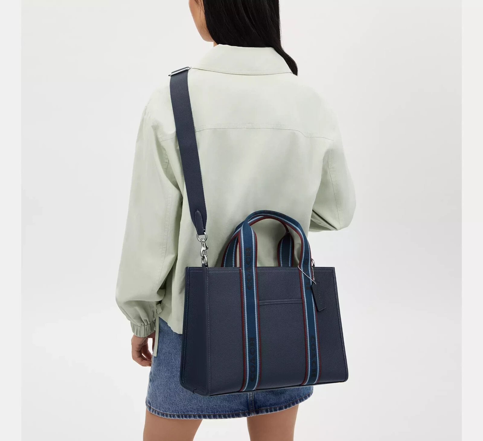 NWT Coach CU997 Smith Tote Pebble Leather & Webbing Denim Blue Crossbody Bag