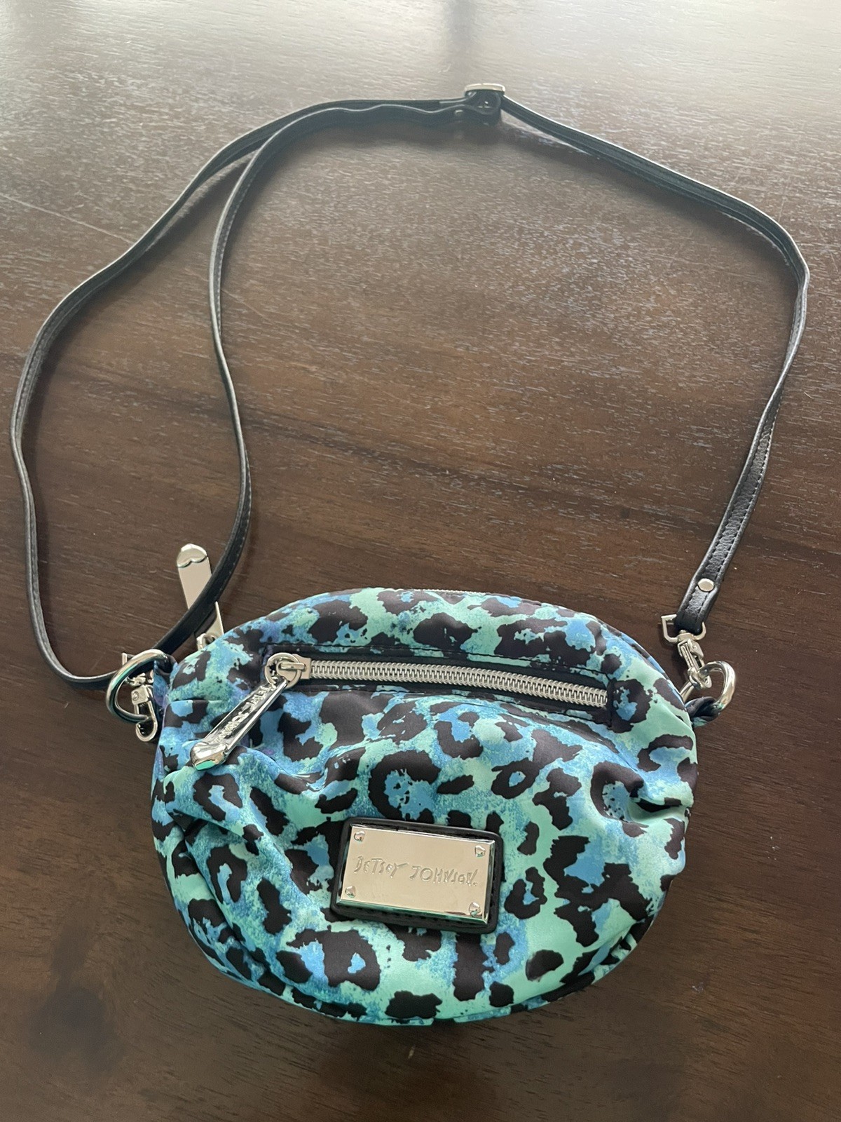 Betsey Johnson Blue Cheetah Mini Crossbody Bag Clutch Cosmetic