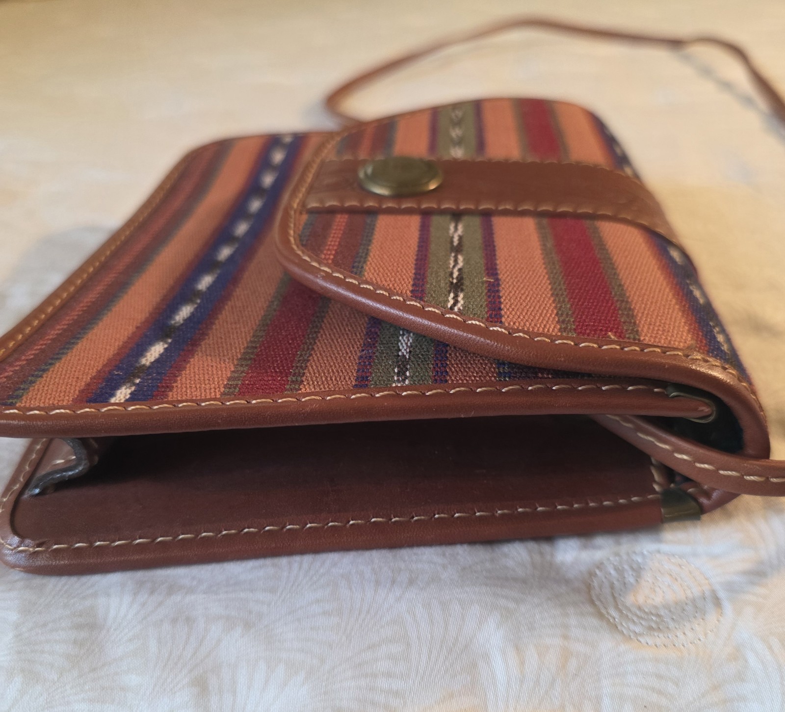 2 Antigua Brand SM Shoulder Bags Canvas & Leather Multicolor & Black Stripe New