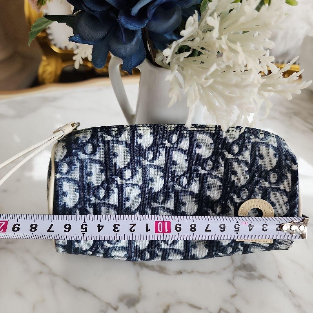 Christian Dior Logo Pouch Blue Approx 8x4x3 inches Used From Japan
