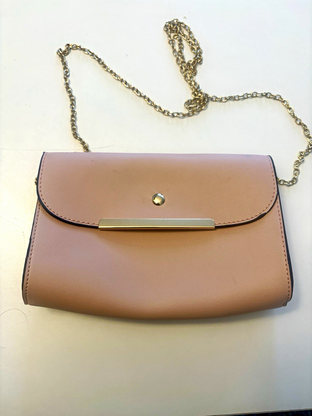 Blush Chain Strap Crossbody Clutch Magnetic Detachable Strap Gold Hardware