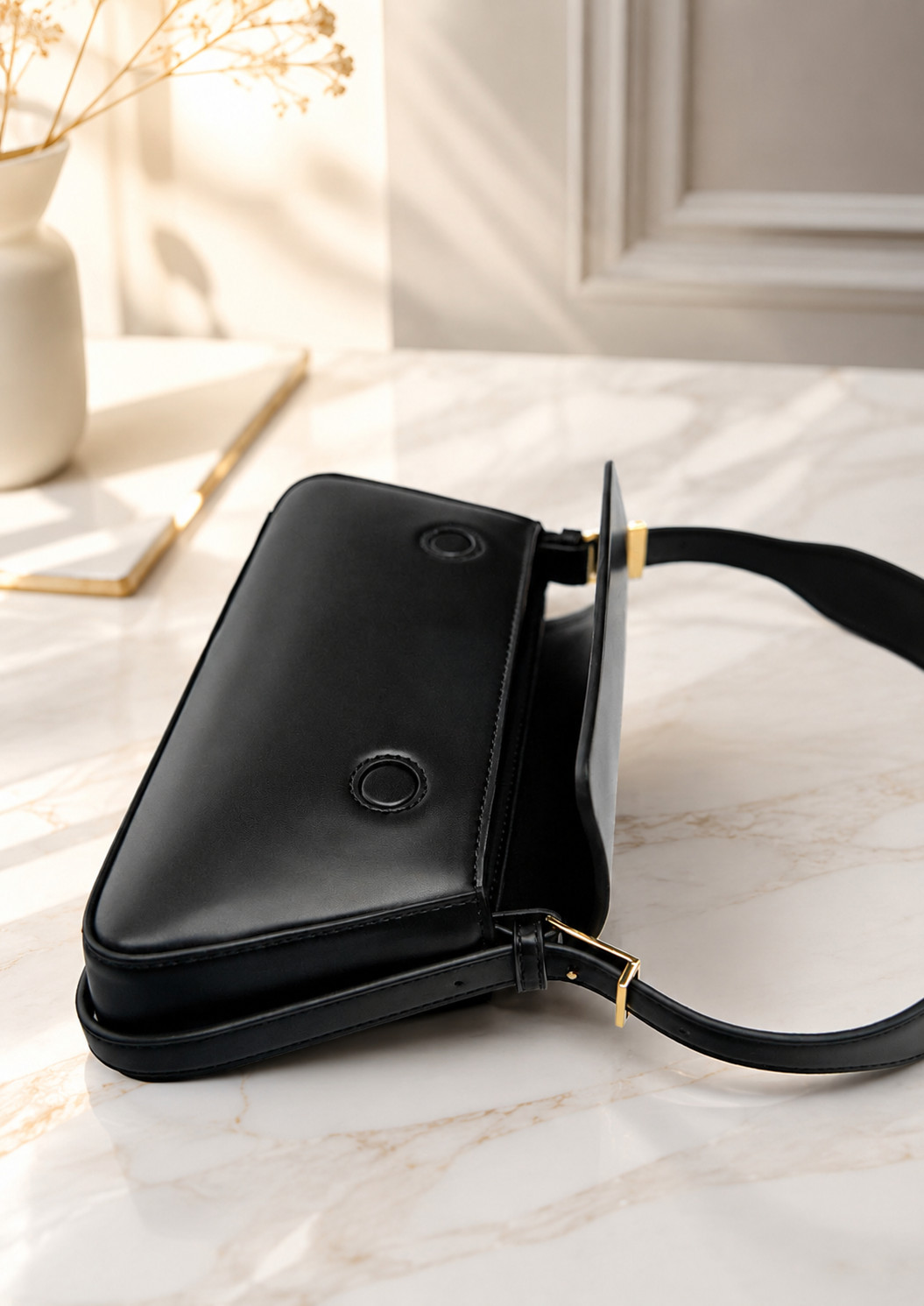 Women’s PU Leather Shoulder Bag Retro Baguette Handbag Clutch Purse Black