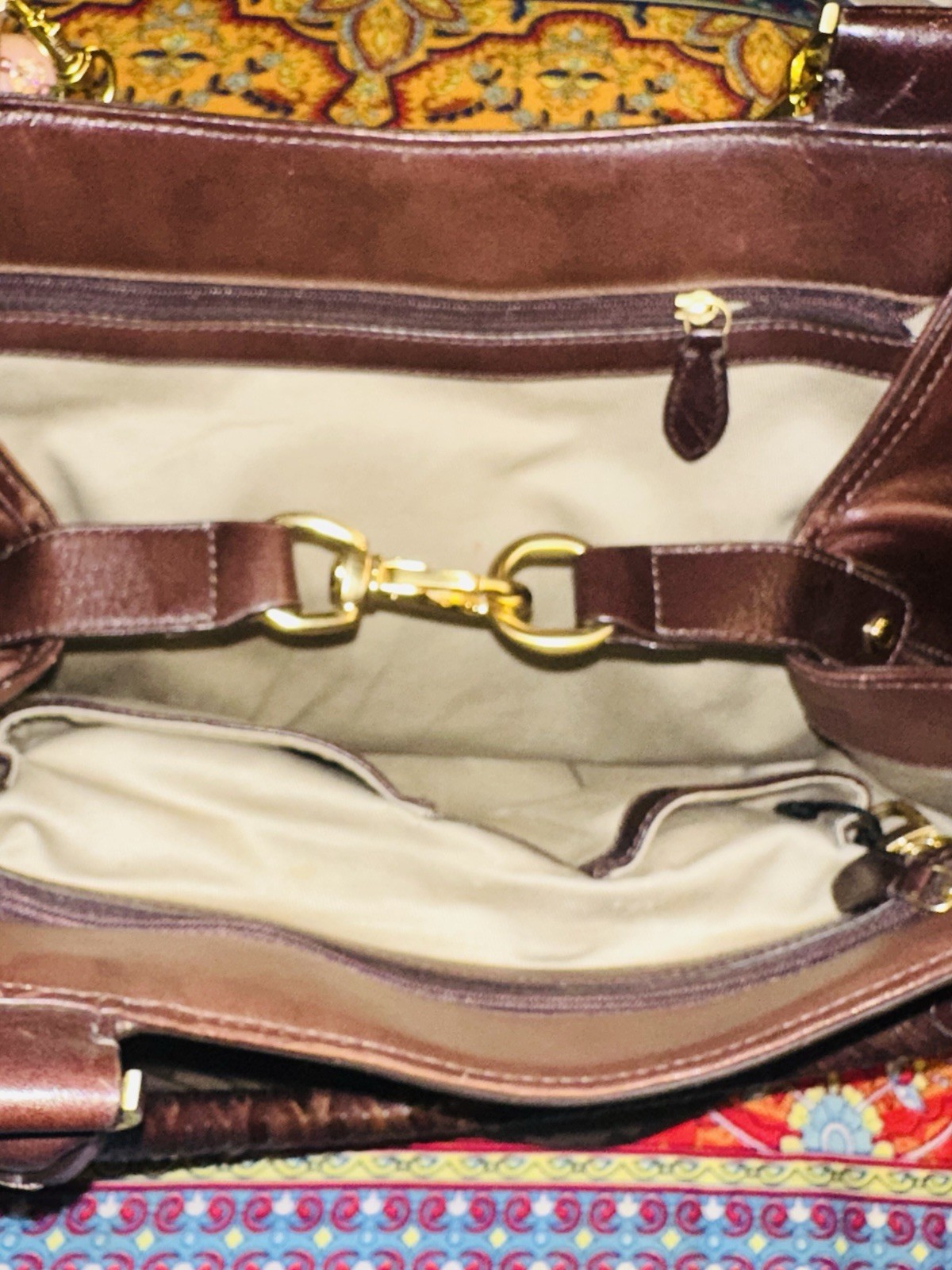 Cole Haan Brown Pebbled Geometric Satchel Top Handle Zip Gold Hardware Charm