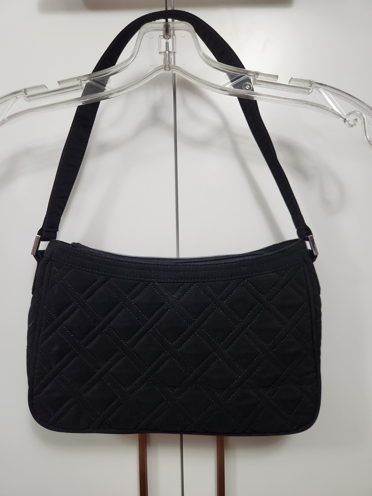 Vera Bradley Solid Black Quilted Purse Handbag Lined Lightweight Microfiber GUC