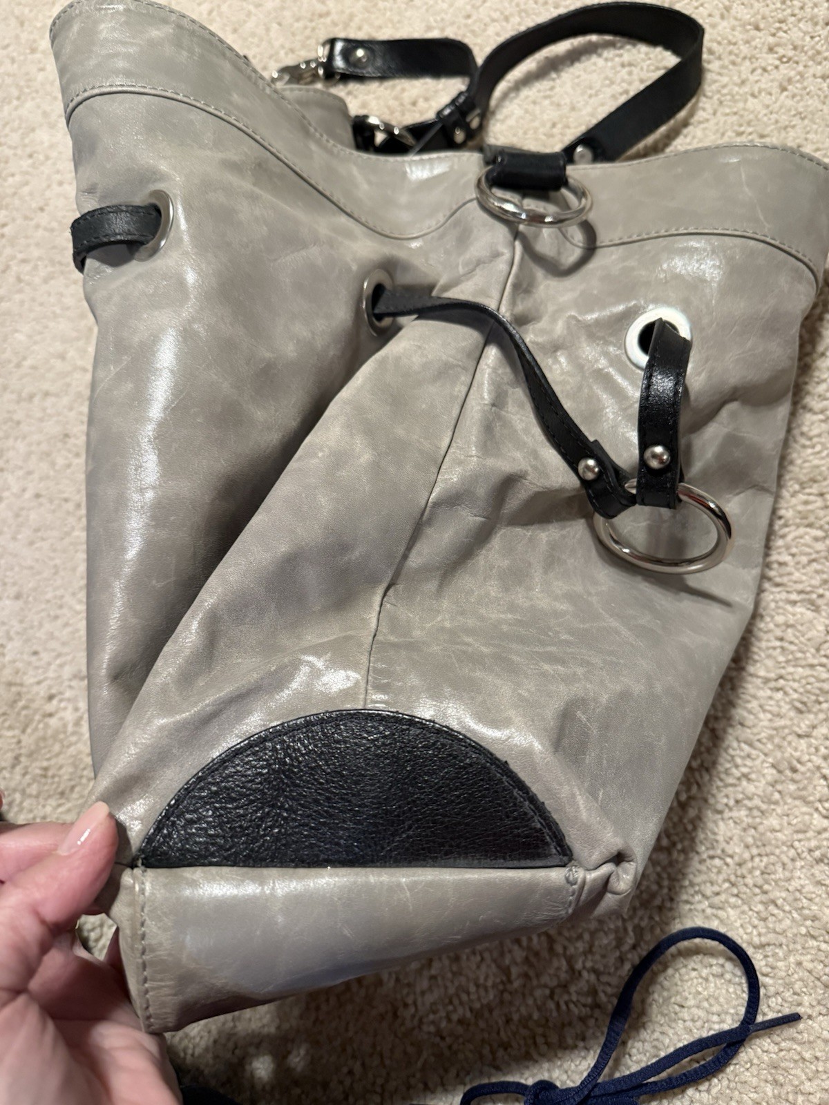 Tano Leather Bag Dove Gray Large Distressed