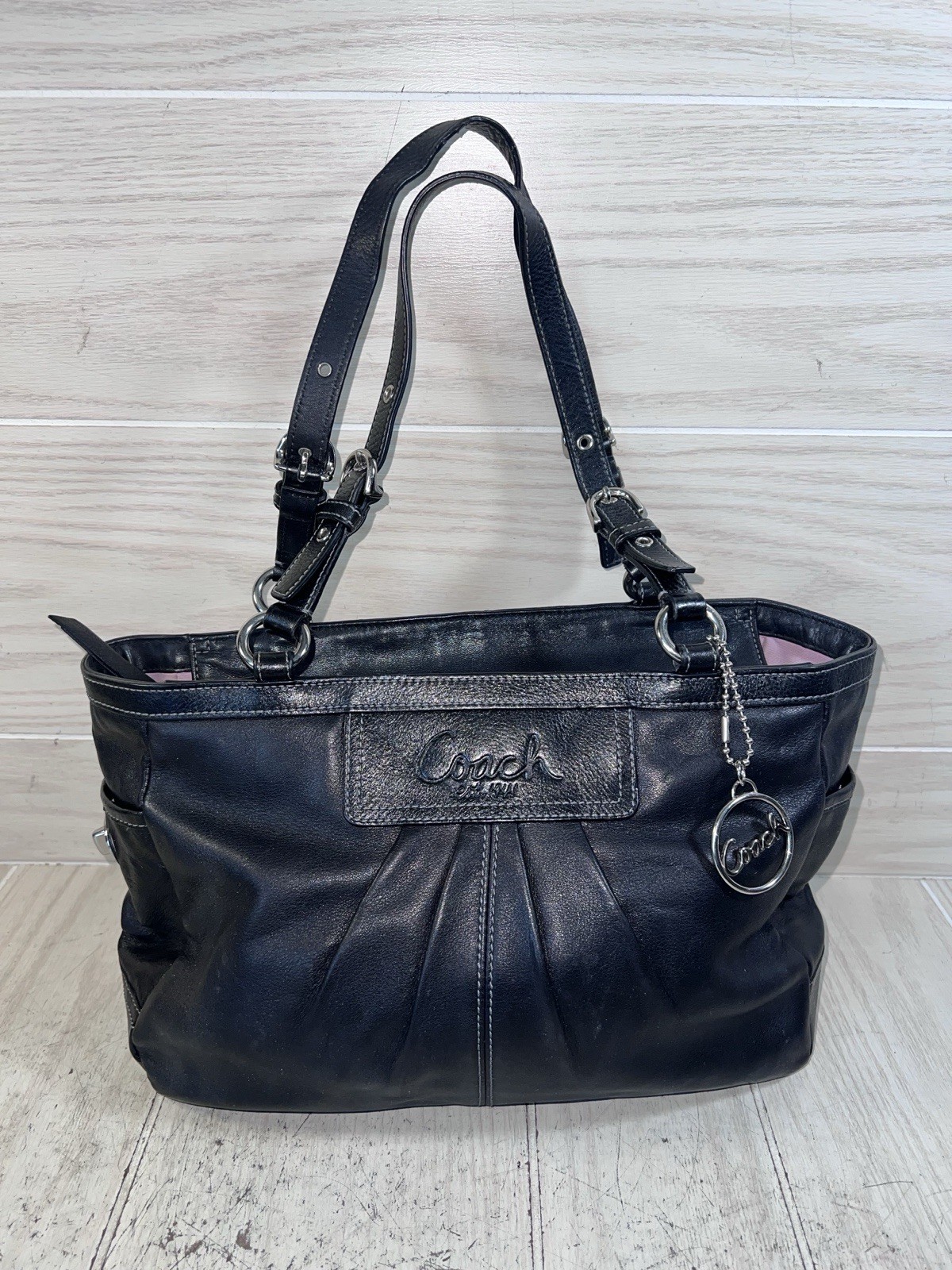 Coach Ashley Pleated Tote Women Large Black Leather Shoulder Handbag F13759 Y2K