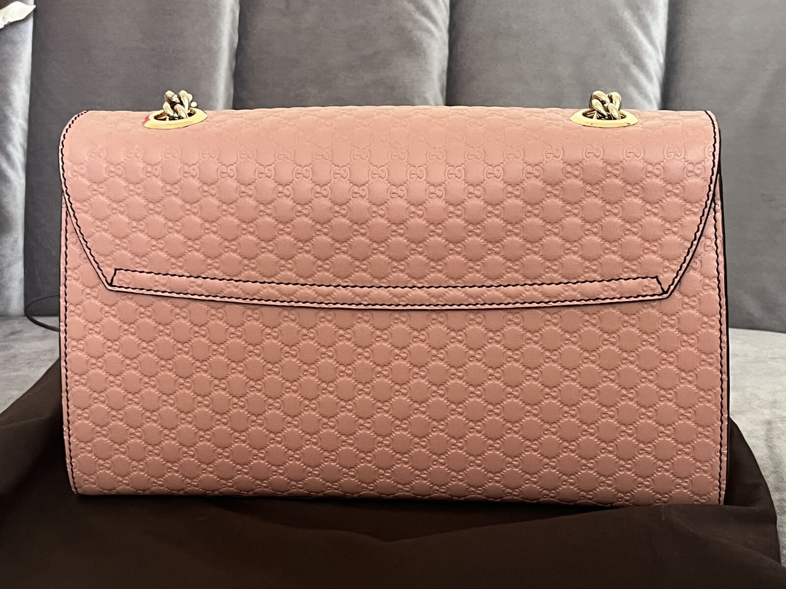 NWT Authentic GUCCI Blush PInk Guccissima Logo Leather Horsebit Emily Bag