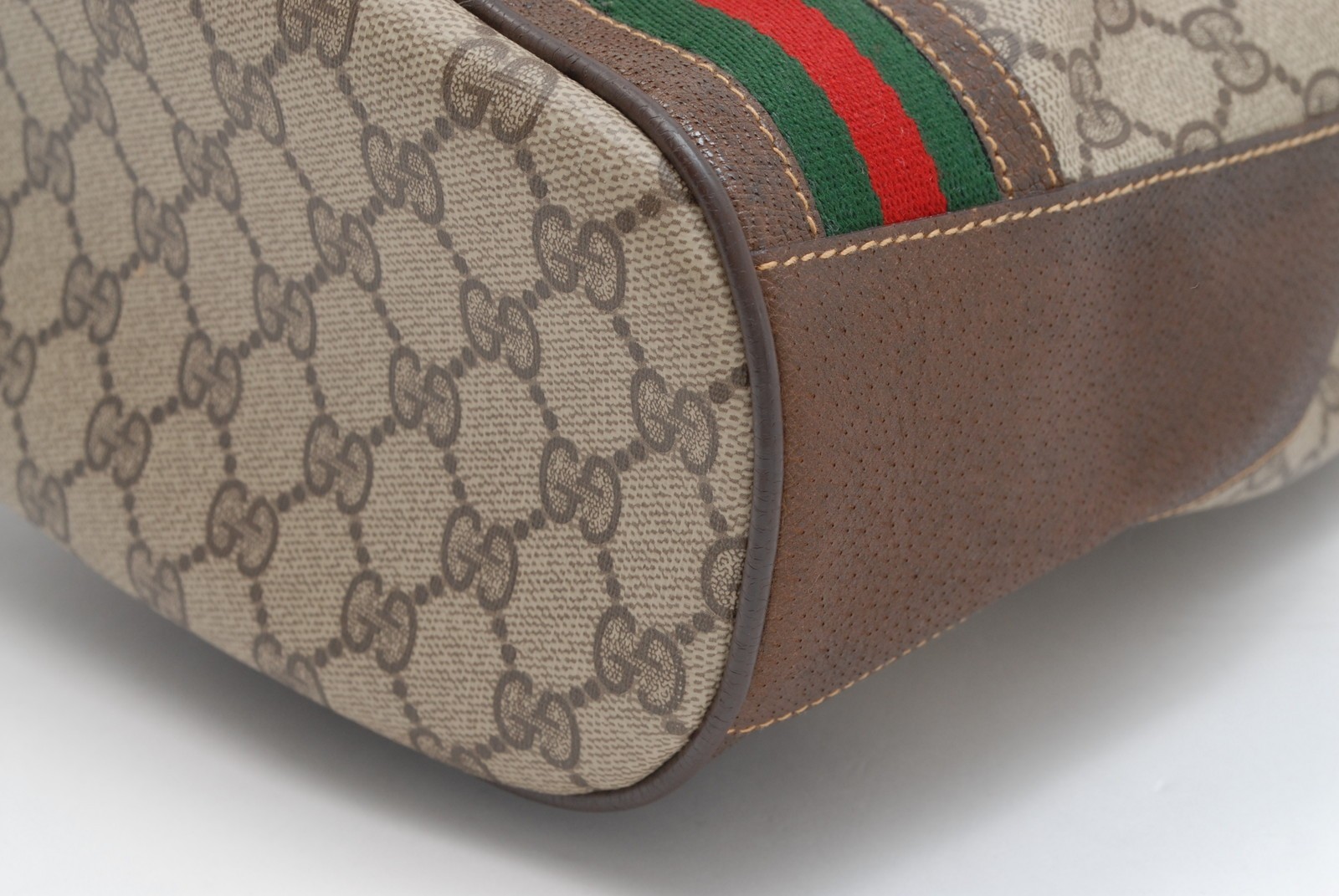 Gucci Vintage GG Supreme Web Stripe Drawstring Bucket Shoulder Bag Authentic