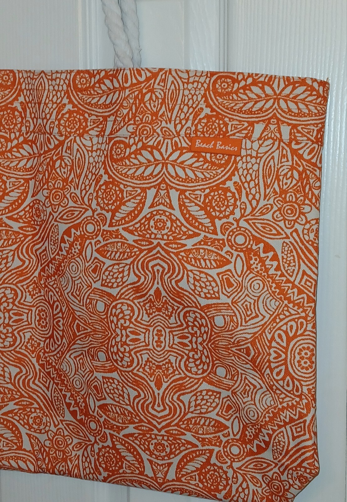NWOT Extra Large Beach Basics Orange & White Floral Print Canvas Beach Bag