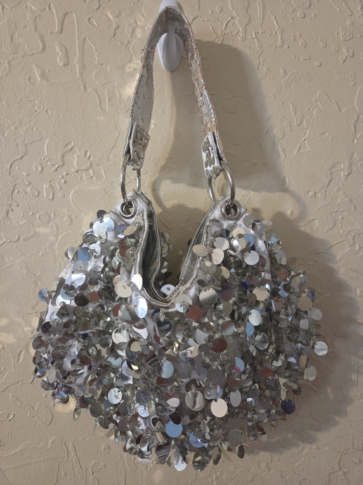 Silver Sparkle Shoulder Bag Brilliant Paillettes Pre Owned