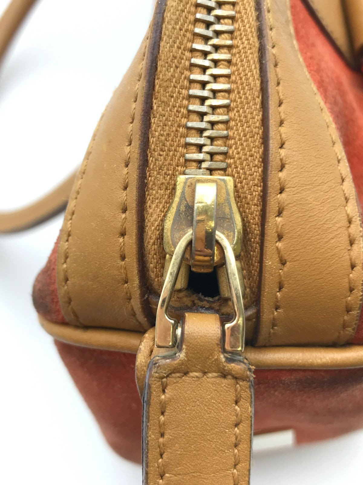 Authentic GUCCI Mini Boston Handbag Suede Leather G Logo Pattern 27.5cm Damaged