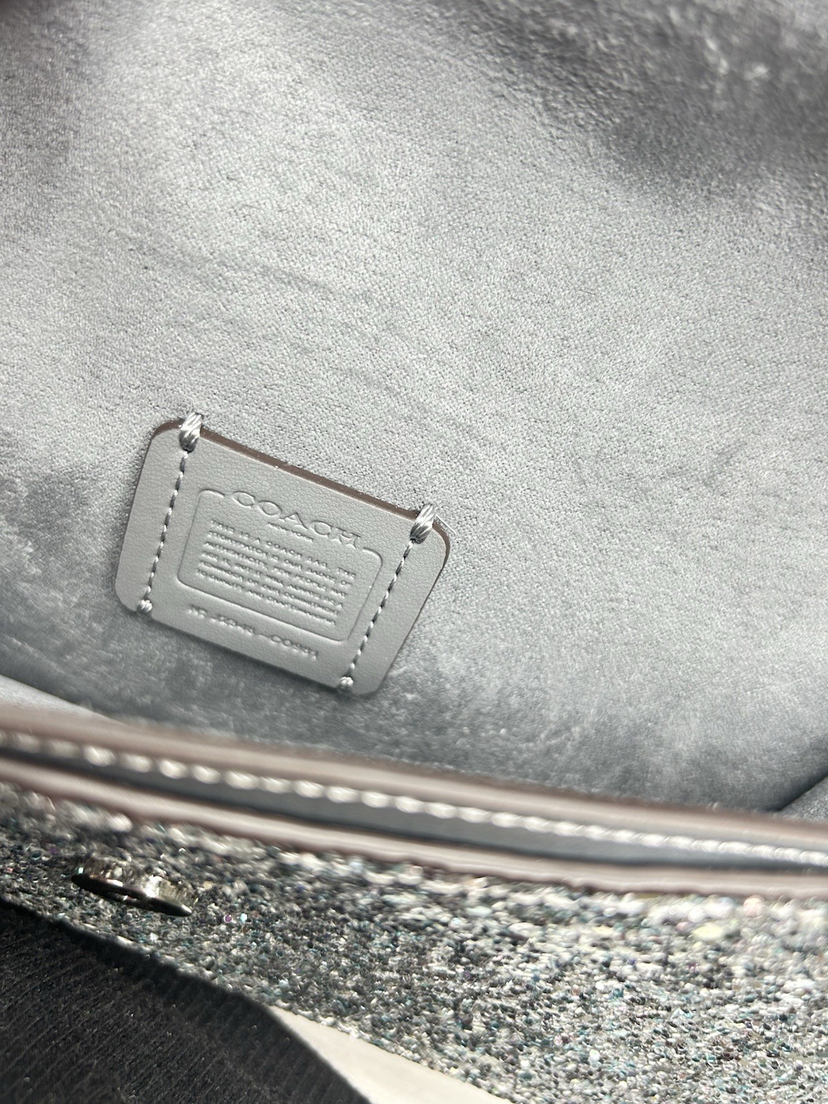 NWT COACH Morgan Crossbody / Clutch Bag in Silver Glitter Leather CO925 $360