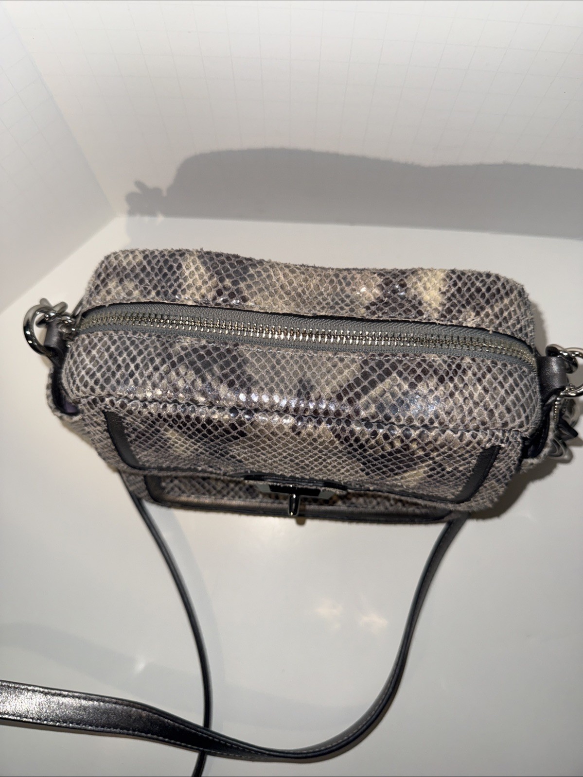 COACH Campbell Exotic Leather Crossbody Purse Camera Bag Python Platinum Small