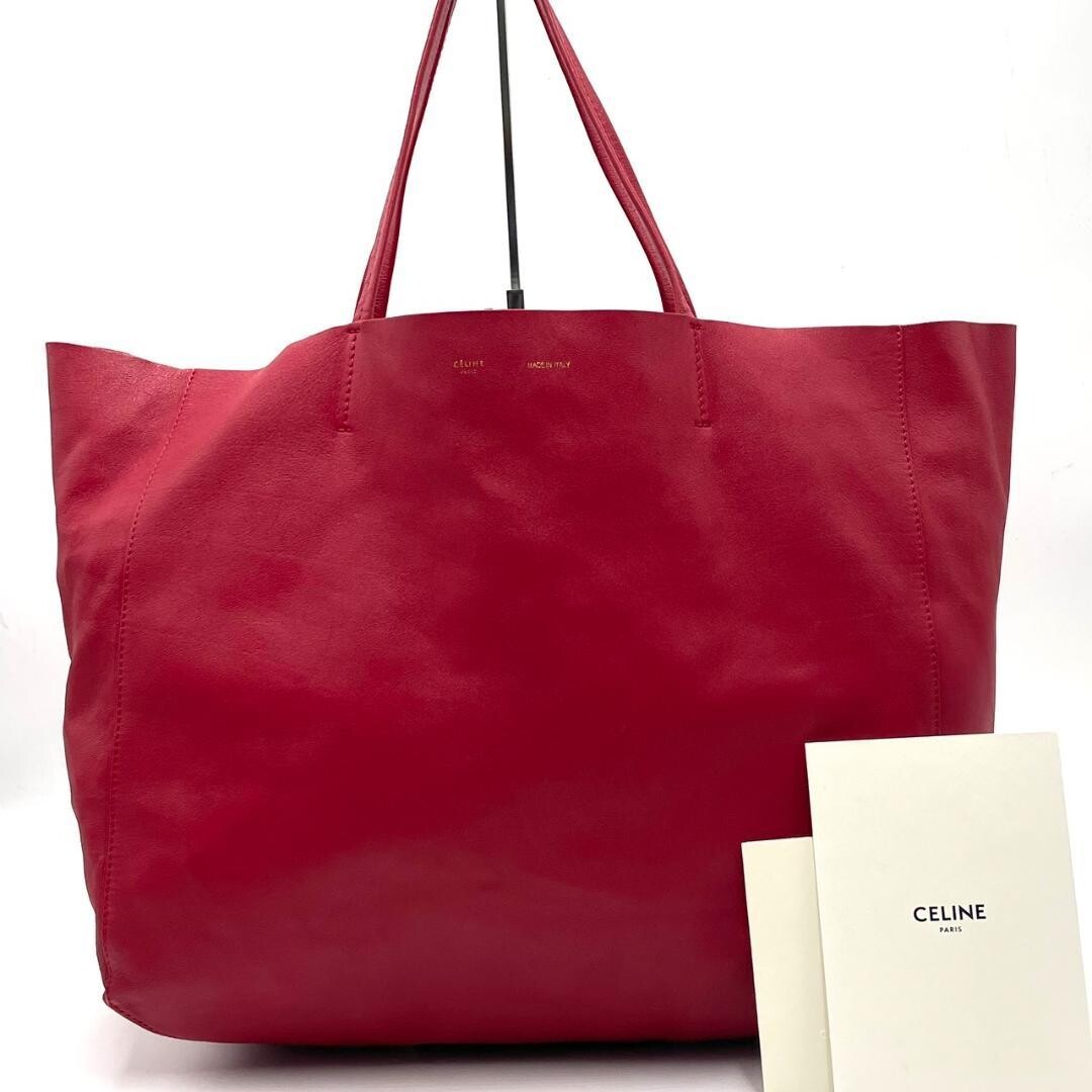 Celine Horizontal Cabas Tote Hand Bag Phoebe Red Leather Shoulder Bag