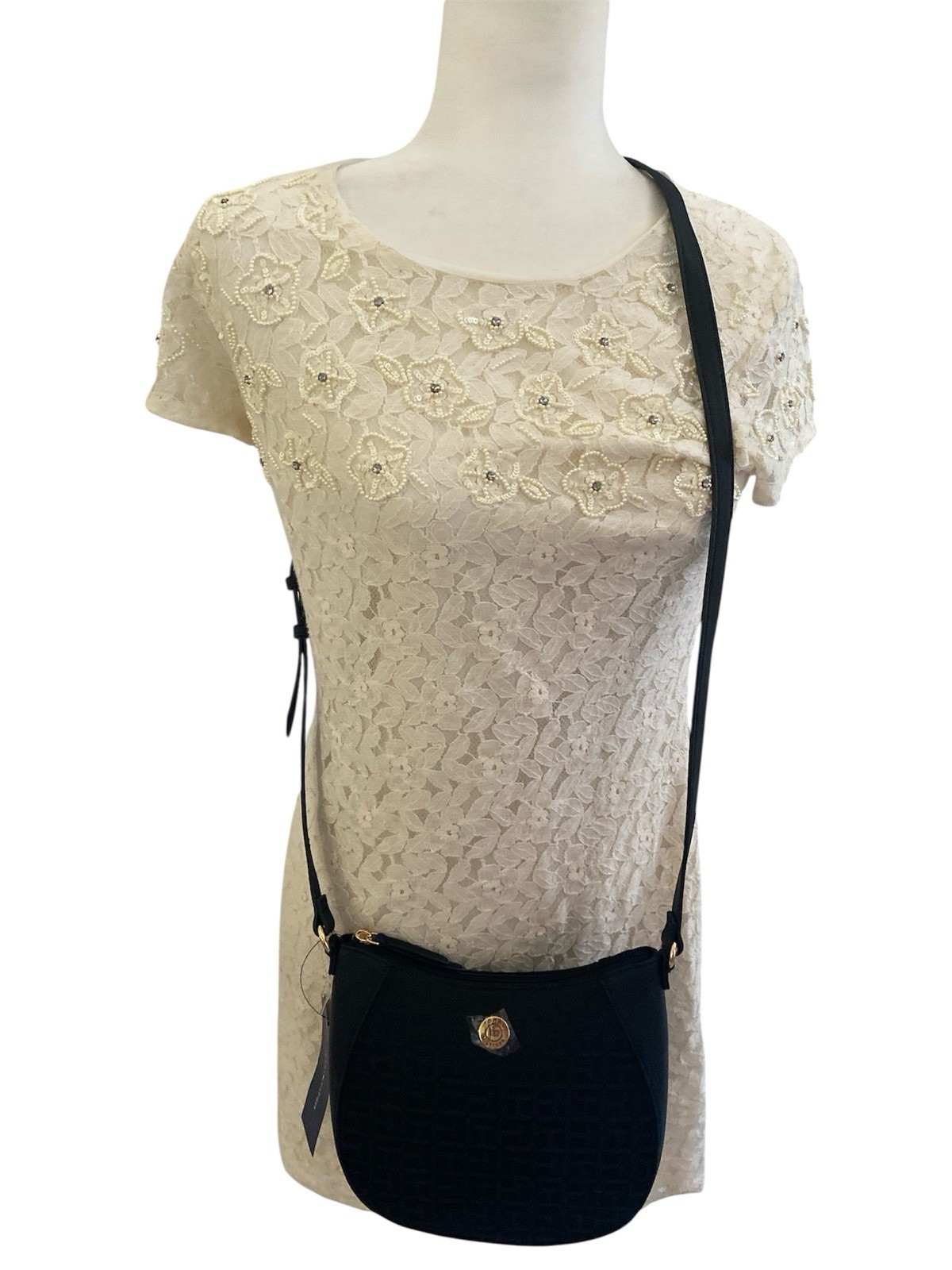 Tommy Hilfiger Black Crossbody Bag Gold Logo Medallion Adjustable Strap New