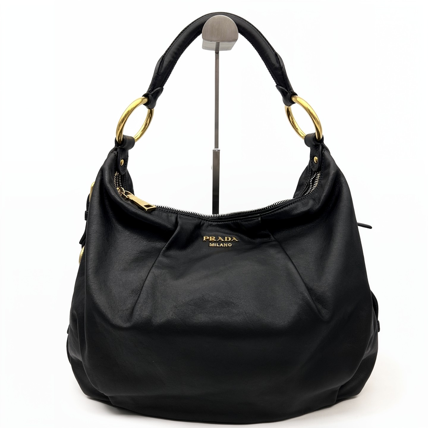 Prada Large Black Gold Leather Pumpkin Soft Leather Shoulder Bag Used
