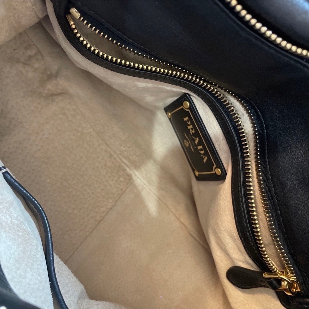 PRADA BN1903 Soft Calf Leather 2Way Handbag Black Gold Nero Shoulder Tote Auth