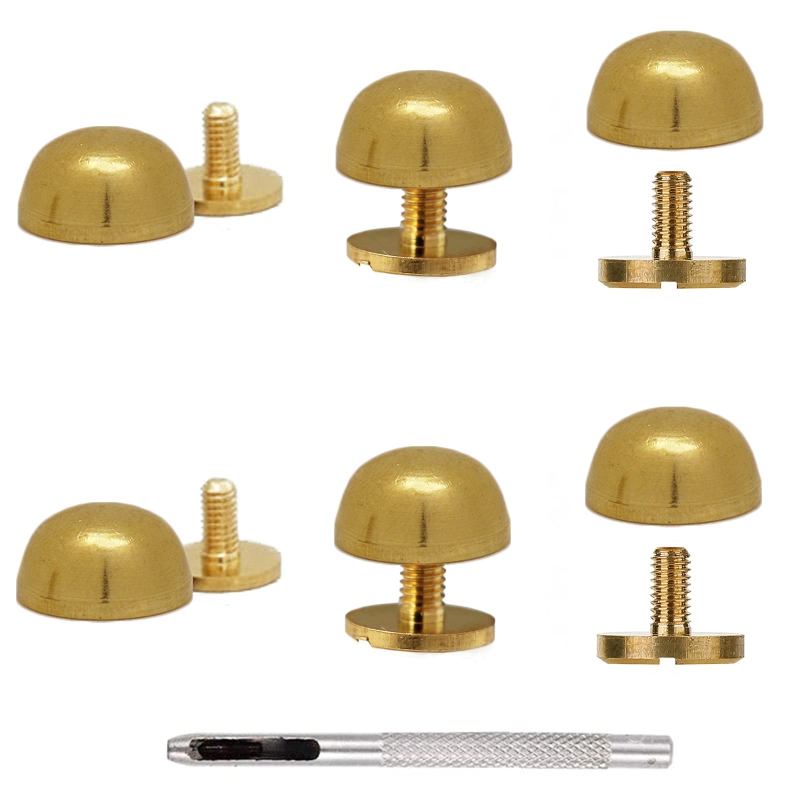 6Pcs Handbag Purse Feet, Round Metal Brass Studs Screw-Back Feet for Gold