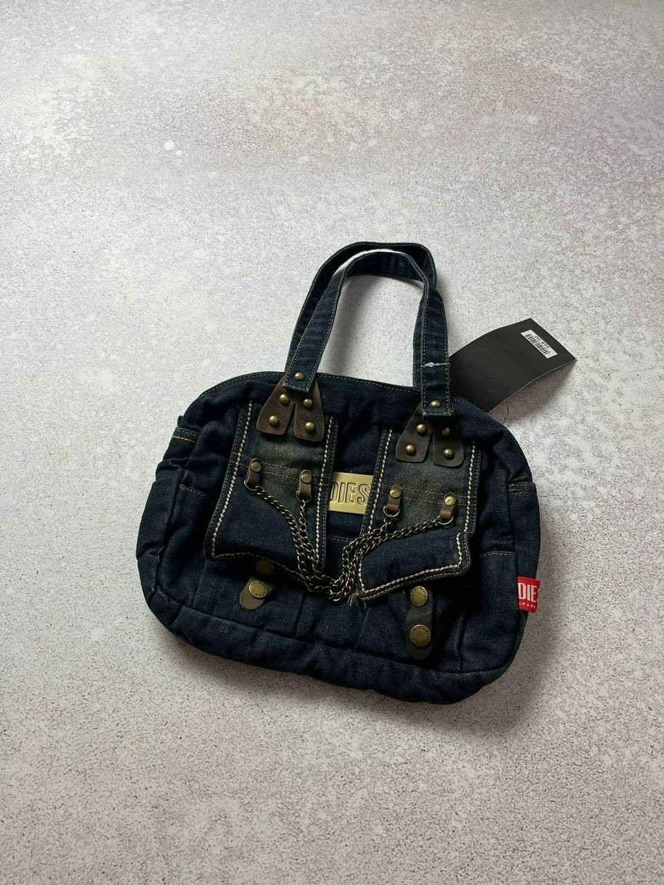 DDP NWT Vintage DIESEL Spare Parts Archive Metal Logo Y2K Denim Shoulder Bag