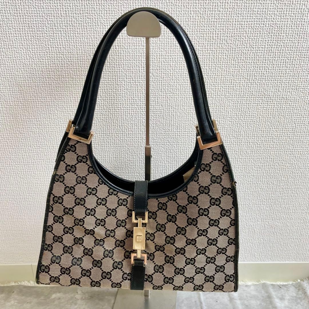 GUCCI Jackie Handbag Canvas GG Pattern Black
