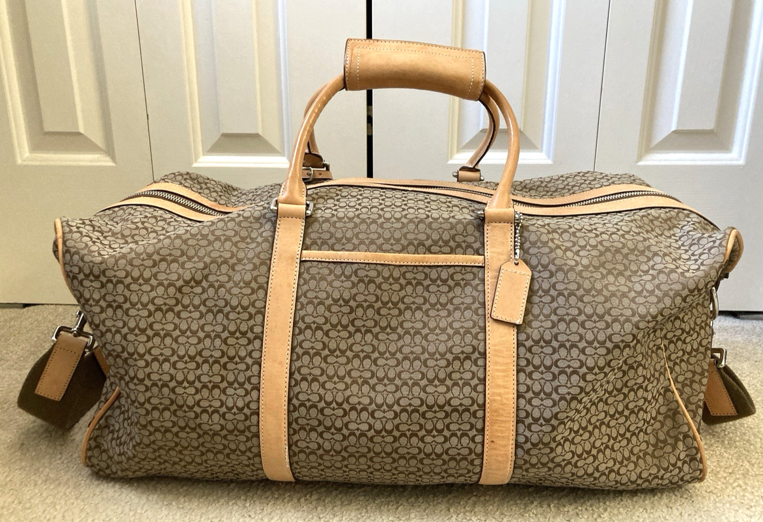Genuine Coach Signature Duffle Bag – Brown/Tan with Tan Leather Trim F77013