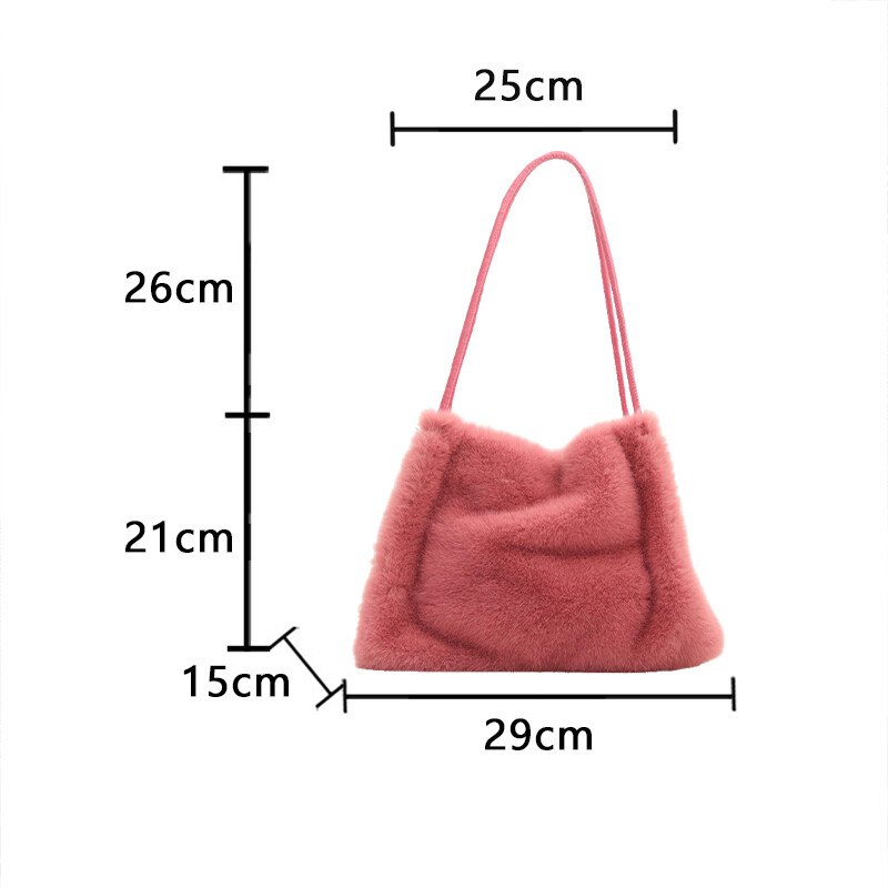 Womens Winter Plush Bag Versatile Furry Shoulder Bag Tote Bag White Black