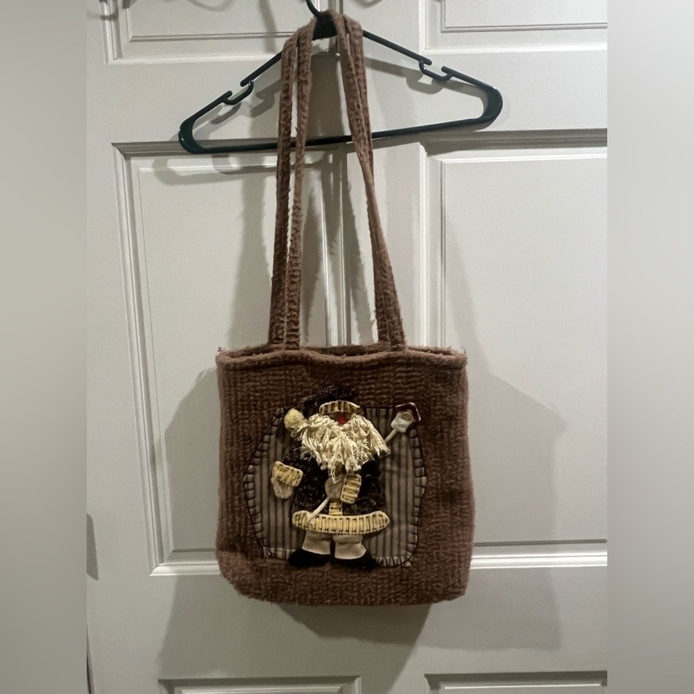 Brown Brushed Felt Santa Purse Appliquéd Holiday Boho Christmas Unbranded