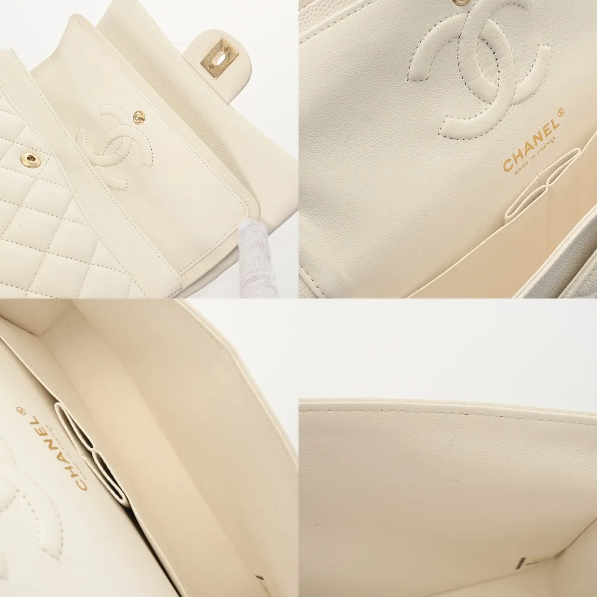 Chanel A01113 Shoulder Bag Grained Leather White #WB6606