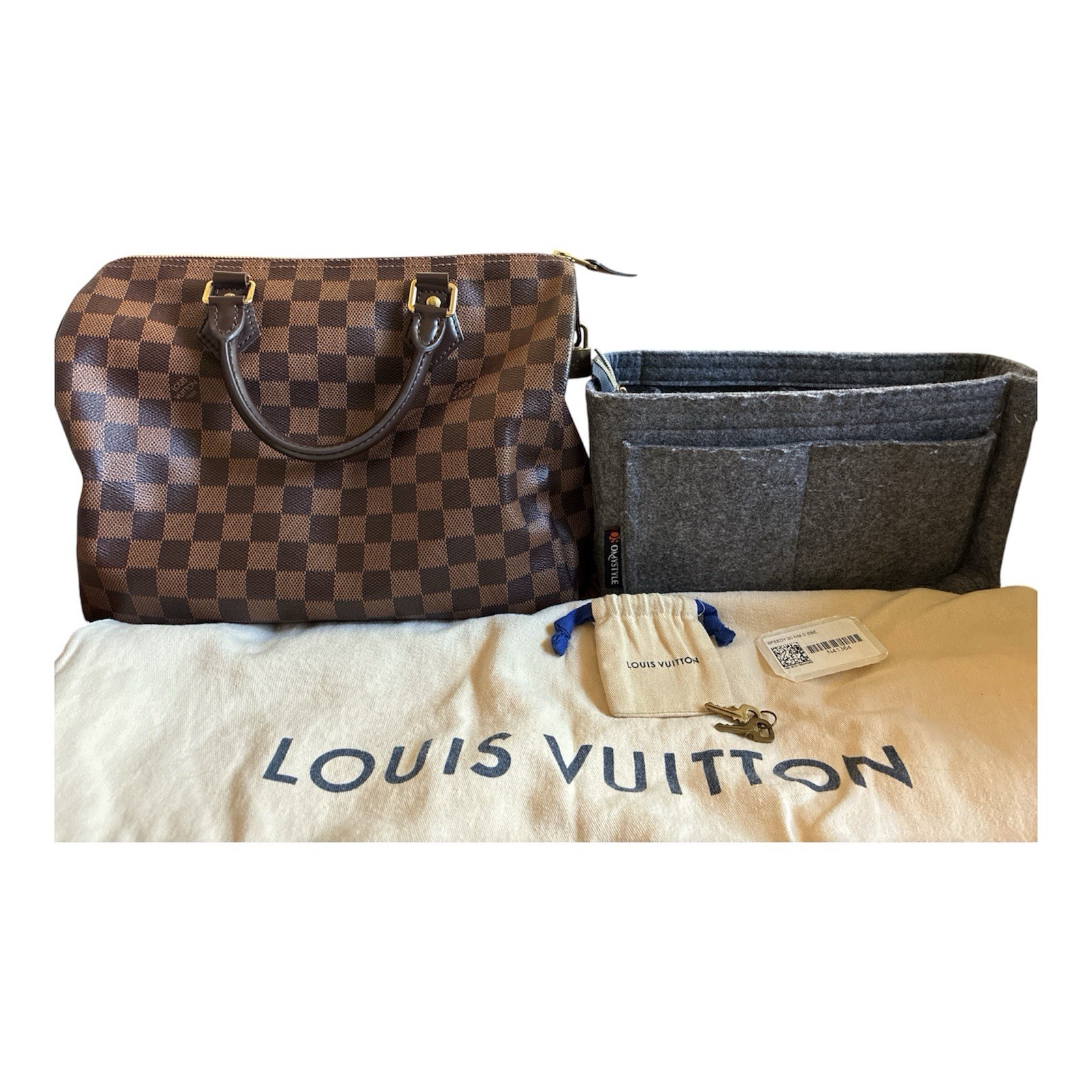 Louis Vuitton Speedy 30 Brown Checkered Satchel Zip Closure Gold Hardware Lock