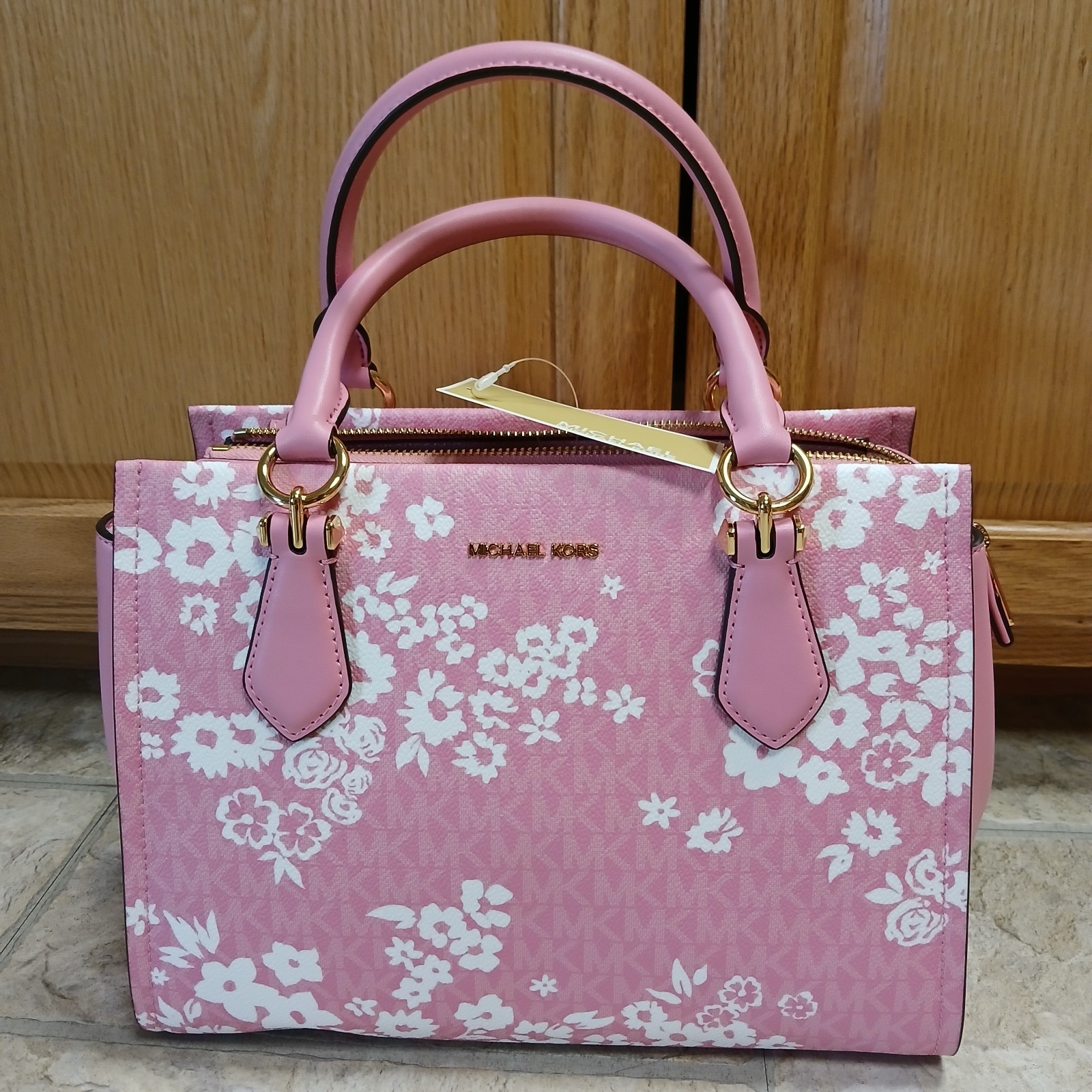 Michael Kors Marilyn Women Medium Printed Logo Crossbody Satchel Bag Carnation